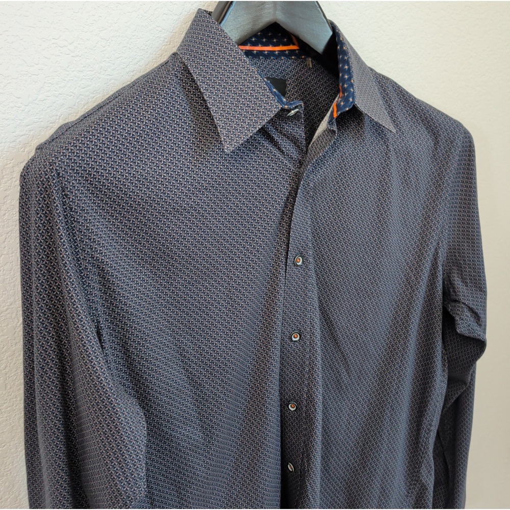 Buttercloth Regular Fit Long Sleeve Shirt Geometric Blue Orange Cotton Mens L